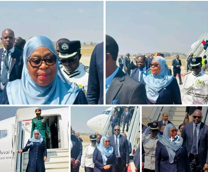 Tanzanian President Samia Suluhu Hassan arrives to witness the inauguration of President Elect HAKAINDE HICHILEMA