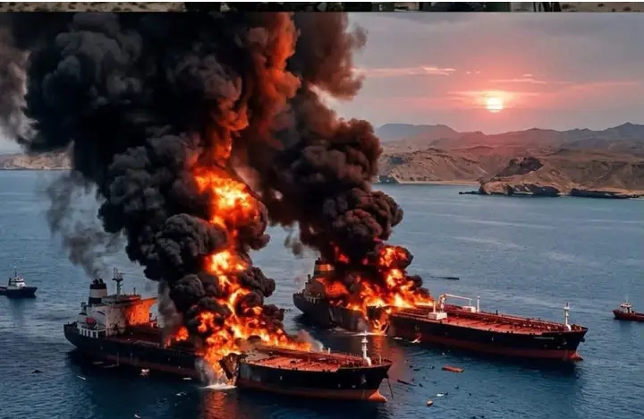 TWO OIL TANKERS CATCH FIRE IN STRAIT OF HORMUZ IRAN BLAMES SEA MINES