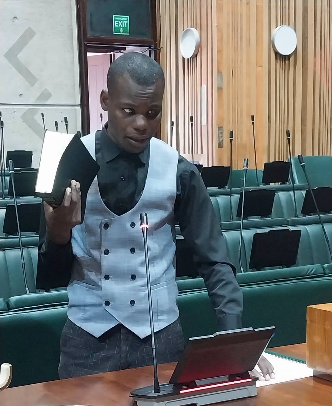 WATCH: Blind MP Lazarus Hakalebula Reads Oath of Office in Historic Parliament Moment