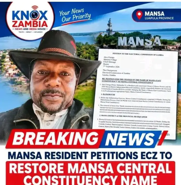 MANSA RESIDENT PETITIONS ECZ TO RESTORE MANSA CENTRAL CONSTITUENCY NAME
