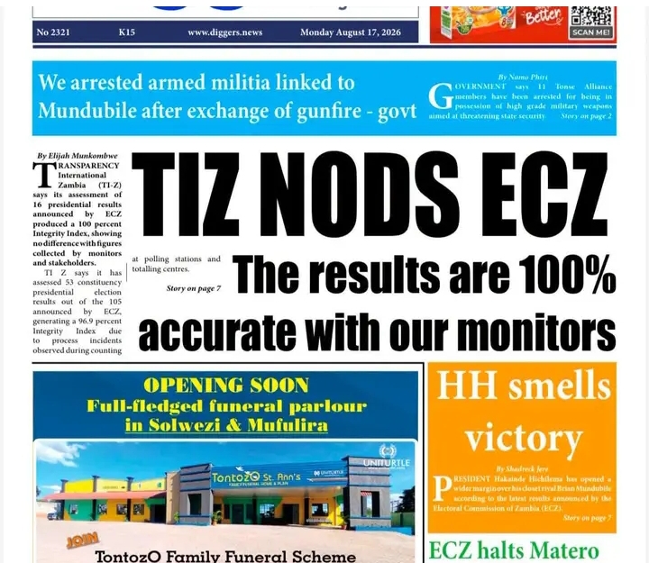 RESULTS ARE 100% ACCURATE WITH OUR MONITORS — Transparency International Zambia (TI-Z)