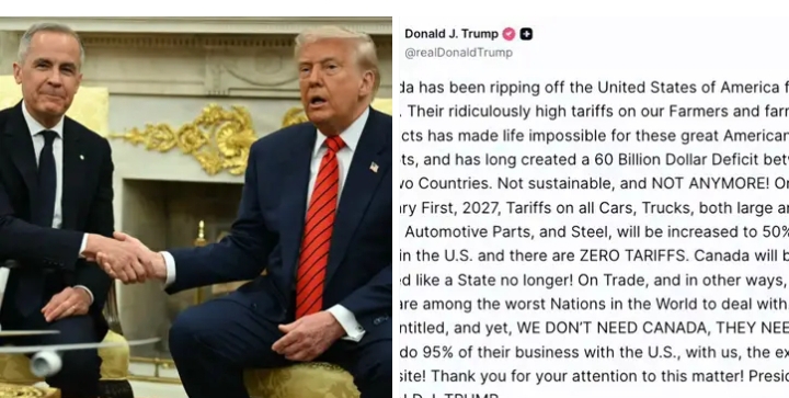 Trump Threatens Canada With 50% Tariffs on Cars, Trucks and Steel
