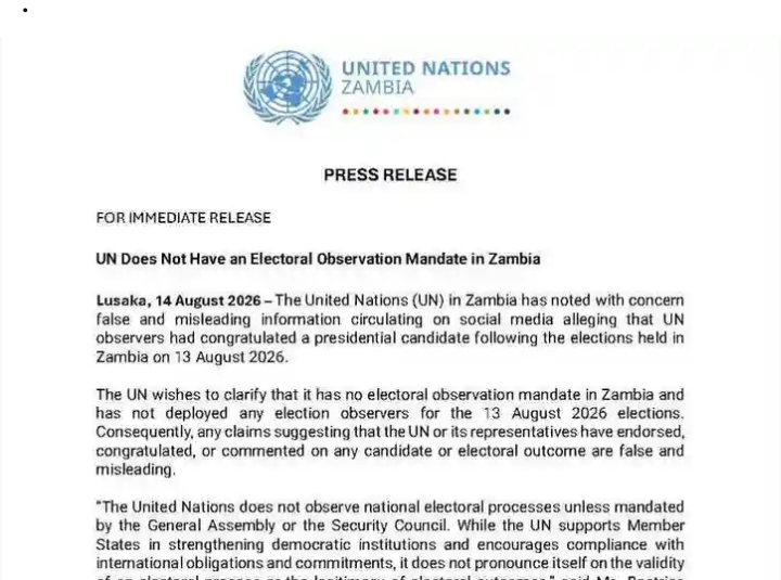 UN REJECTS CLAIMS OF SUPPORTING TOONSE PAMODZI ALLIANCE