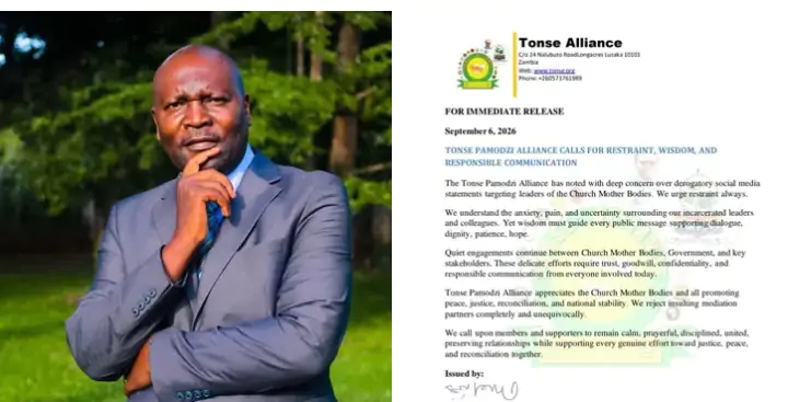 TONSE PAMODZI ALLIANCE CALLS FOR RESTRAINT AND RESPONSIBLE COMMUNICATION