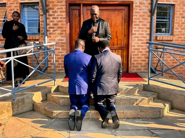 PICTURES: Brian Mundubile and his running mate Makebi Zulu receives blessings from Catholic Archbishop of Lusaka His grace Alick Banda